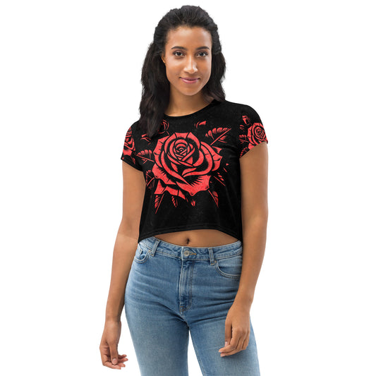 Arthur Gunn "Rose Series" Women All-Over Print Crop Tee